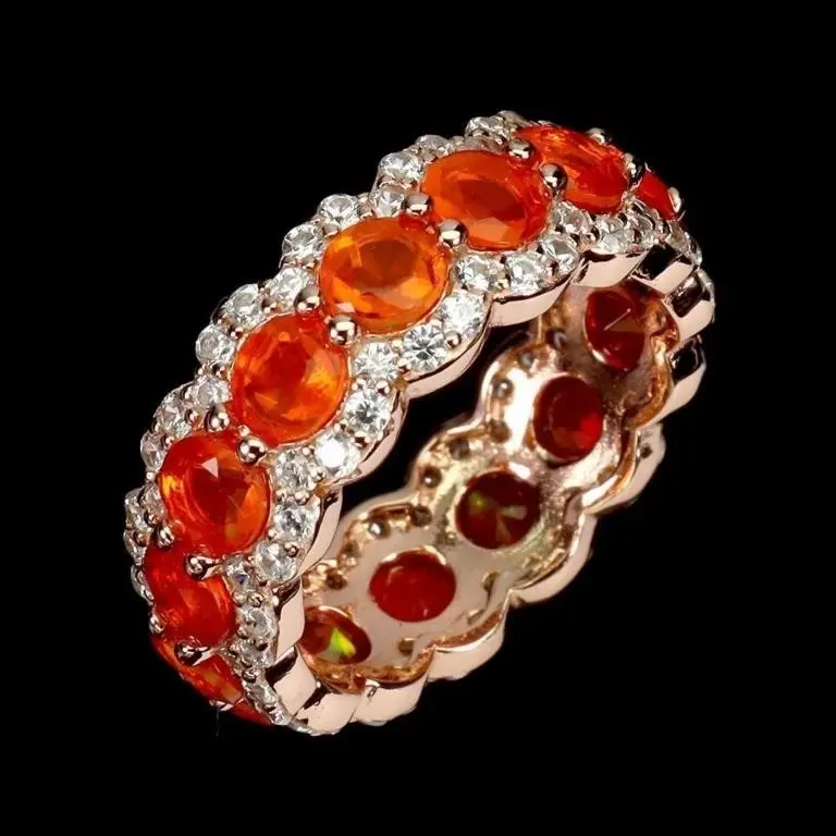 Natural Ethopian Orange Opal Eternity Ring