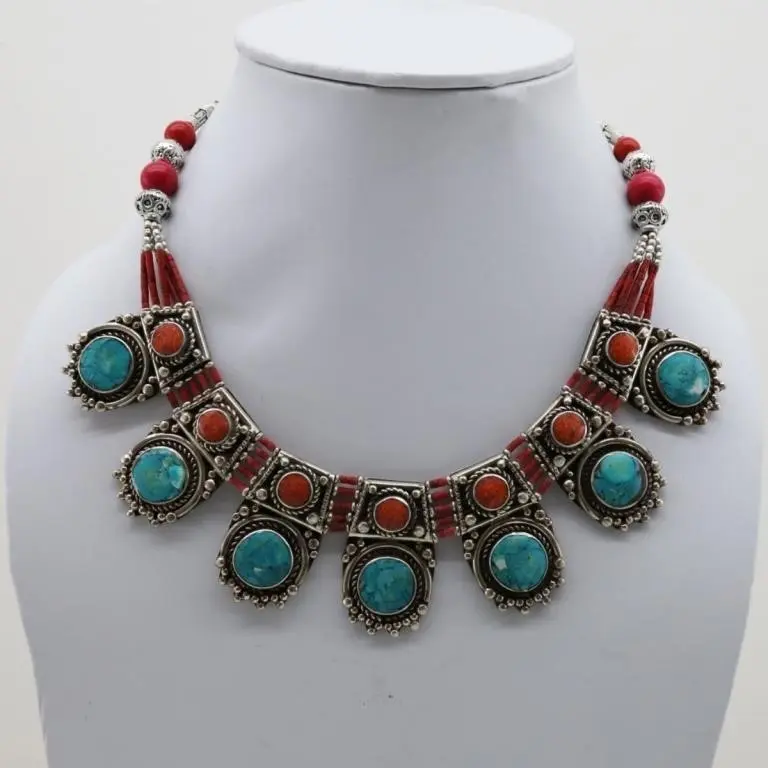 Tibet Hand Made Natural Turquoise & Coral Necklace