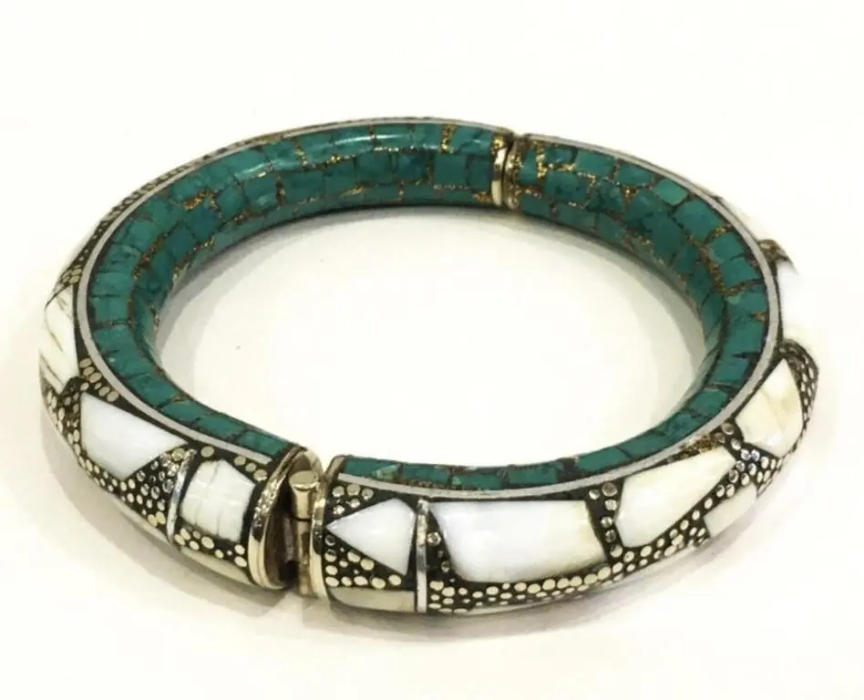 Natural Tibet Hand Made Turquoise & Sea Shell Bang