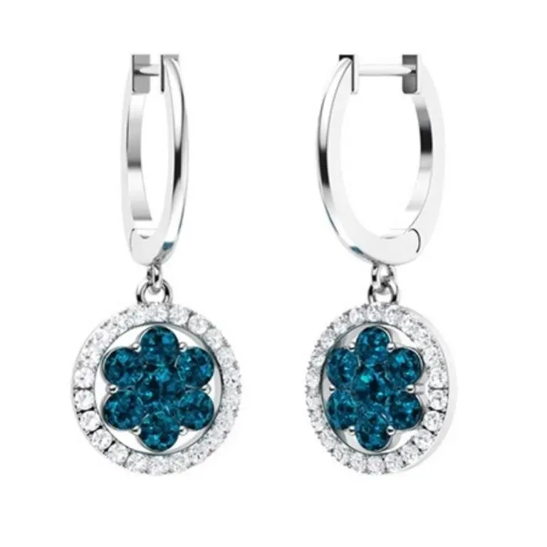 Gold Natural London Topaz Diamonds Drop EarRings