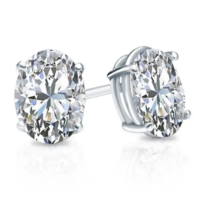 Gold & Oval Diamond 2.00 Cts Earrings Studs