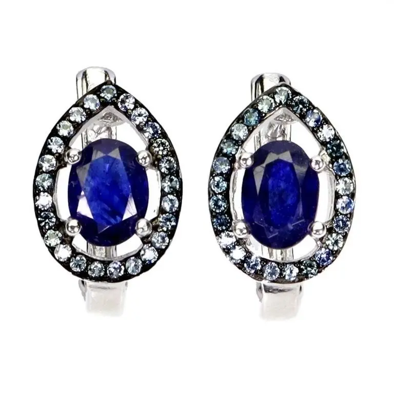Natural Oval Intense Blue Sapphire Earraings