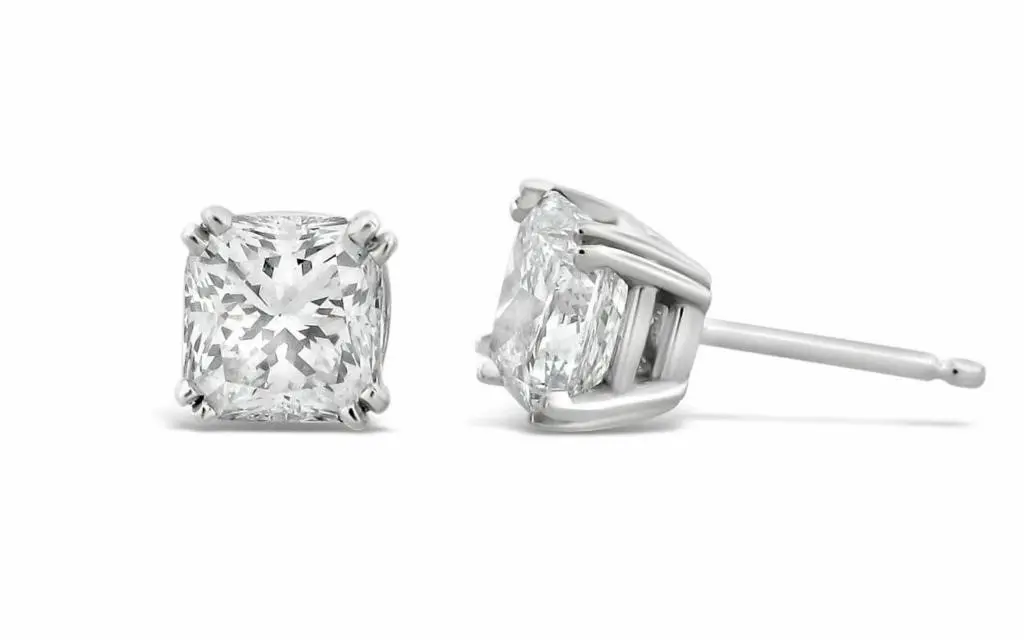 Gold & Lab Cushion Diamond 4.00 Cts Earrings Studs