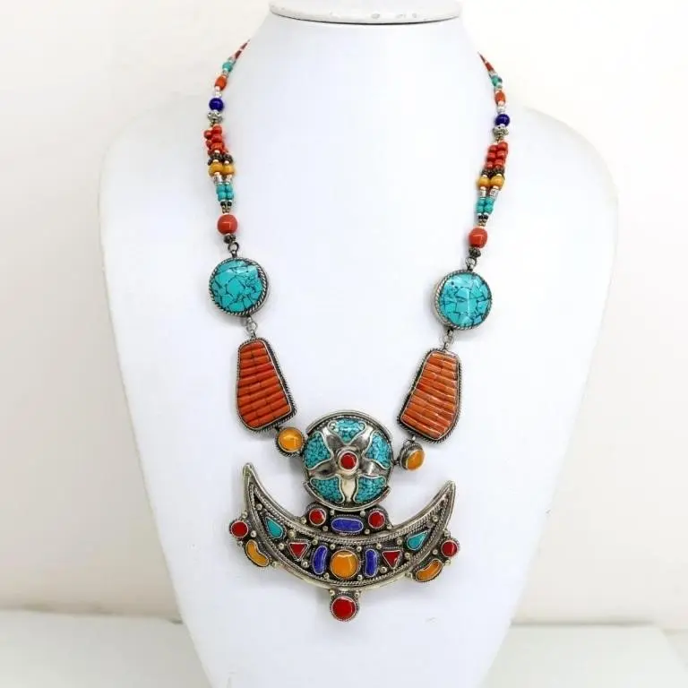 Tibet Natural Stone Tribal Queen Royal Necklace