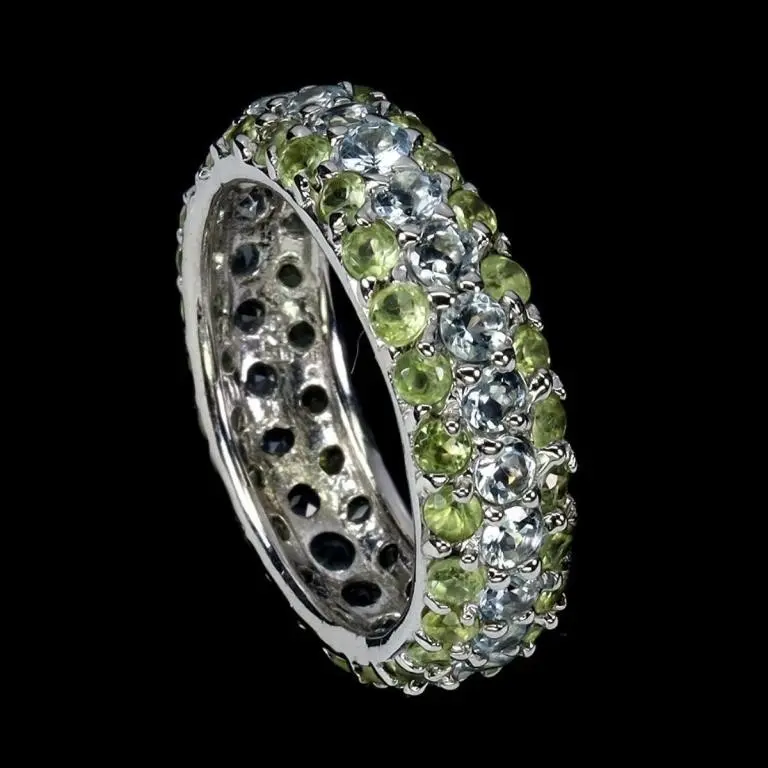 Natural Aquamarine Peridot Eternity Ring