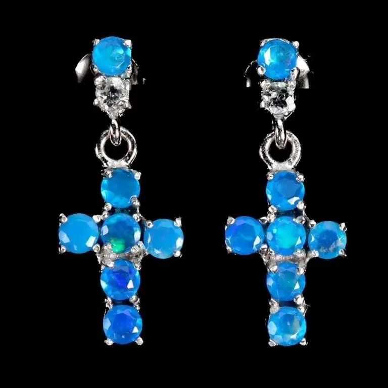 Natural Ethopian Blue Opal & Aquamarine Earrings