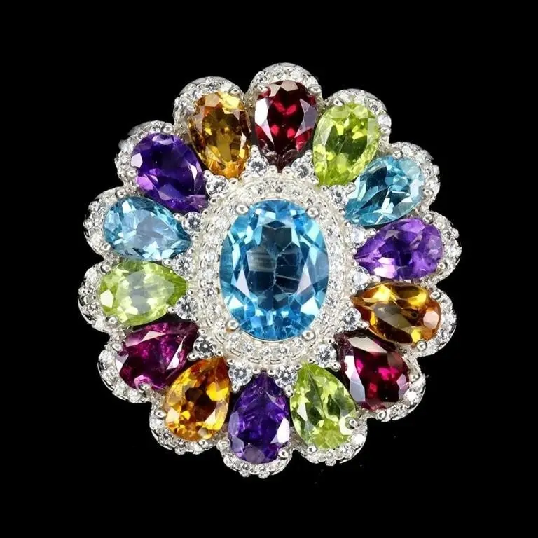 Natural Blue Topaz & Multi Gems Ring