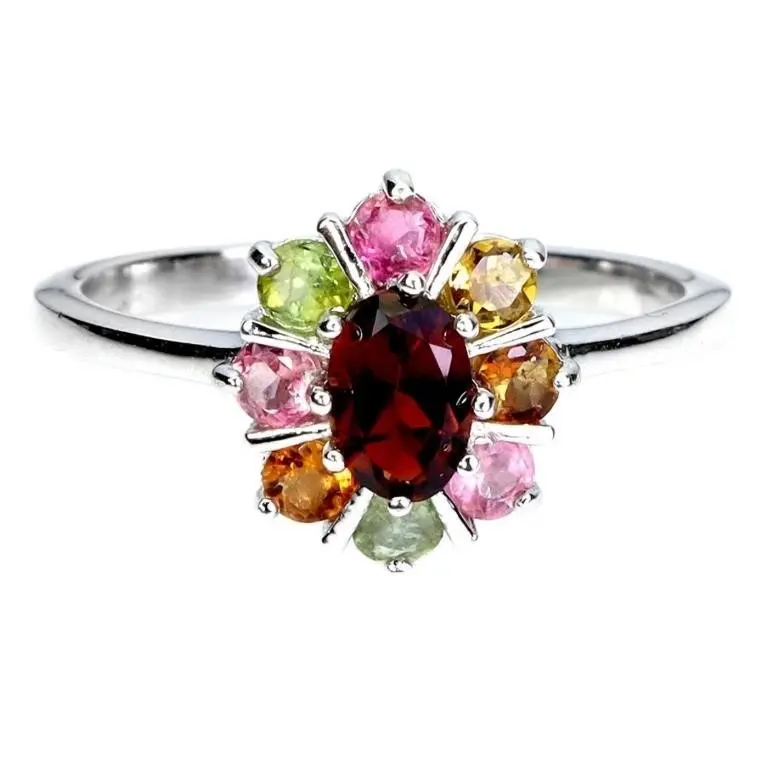 Natural Citrine & Multi Color Tourmaline Ring