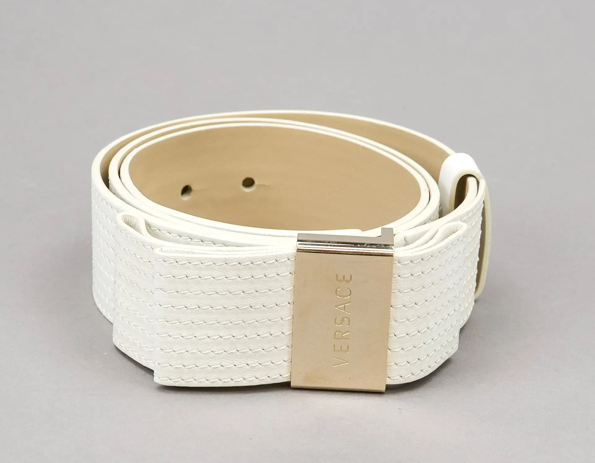 Versace, Gürtel, cremeweißes Lede