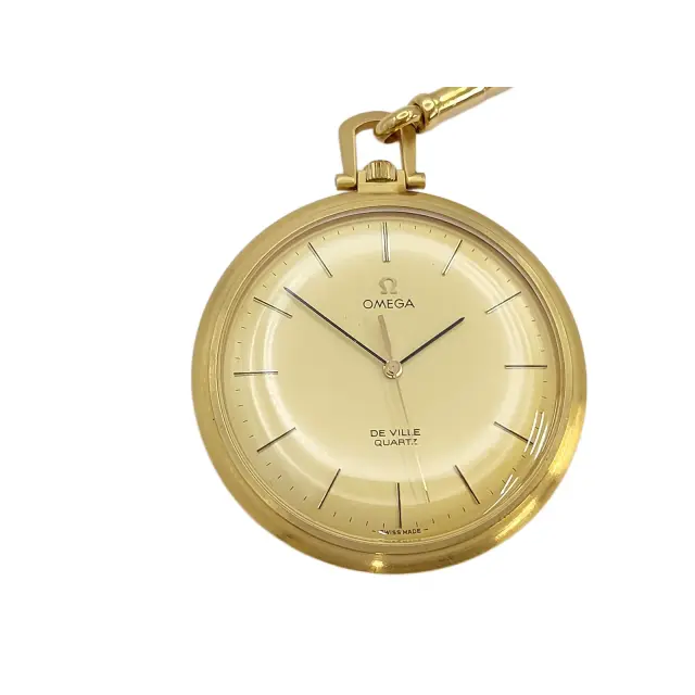 Omega De Ville Quartz Pocket Watch with Box - Gold Casing, Classic Design