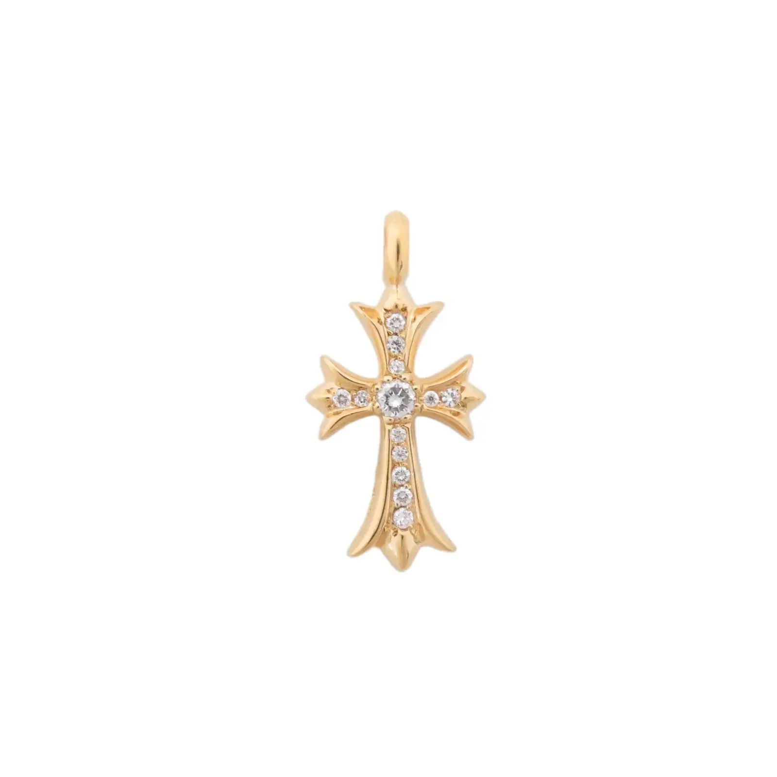 Chrome Hearts Tiny Fat Cross Diamond Gold Pendant