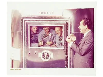 Apollo 11 Crew with Nixon NASA Transparency