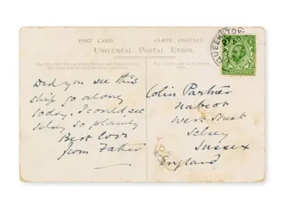 Rae Postcard from Titanic Victim Austin Partner
