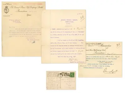Lusitania Archive. Important Group of Documents