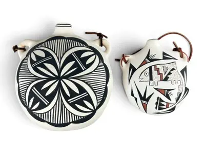 Two Native American Seed Pots with Leather Ties