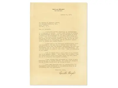 Orville Wright Aviation Autobiography TLS