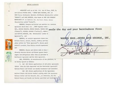 Jimi Hendrix Signed 1968 Warner Bros. Contract - Grad
