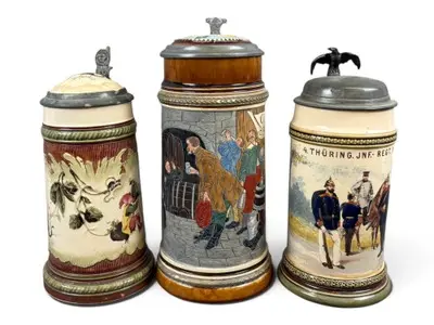 (3) German Stoneware & Regimental Steins