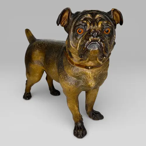 Antique Austrian Terracotta Life-Size Pug Dog Sculpture