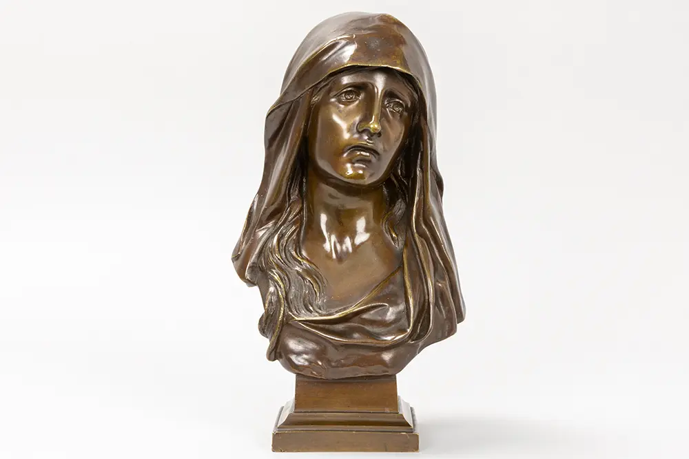 MARIOTON EUGÈNE (1854 - 1933) sculptuur in brons : "Buste van een