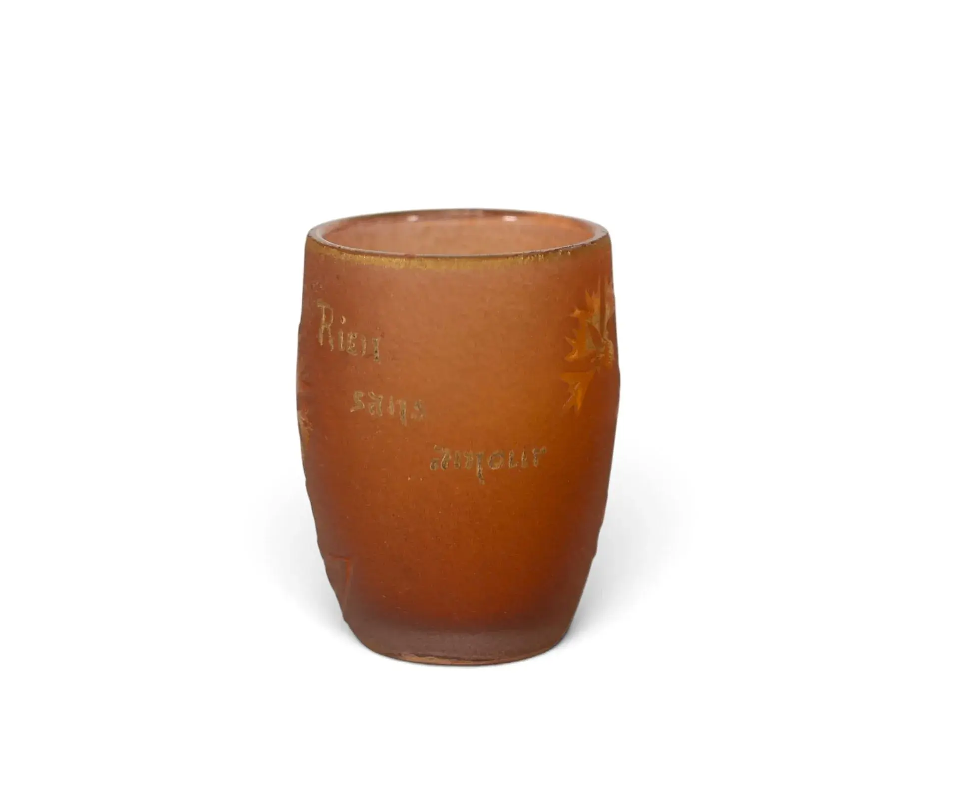 DAUM NANCY — Barrel-shaped glass goblet in frosted orange gl - Lot 70