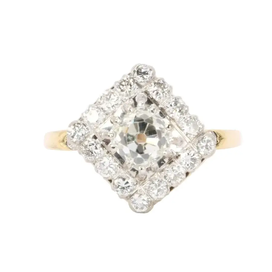 Bague Entourage en or jaune, platine et diamant