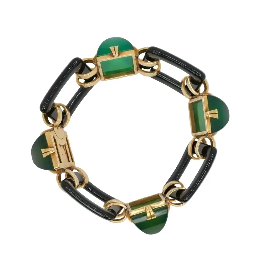 Bracelet Maille en or jaune, onyx et chrysoprase