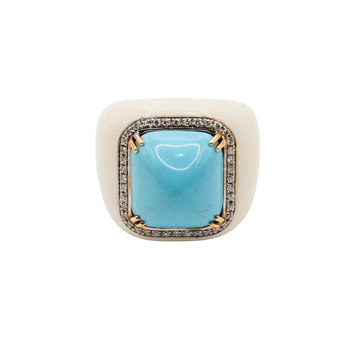 Bague Chevalière en or jaune, turquoise et diamants