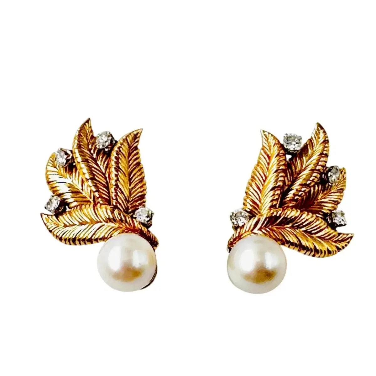 Boucles d'oreilles Clips en or jaune, platine, perles et diamants