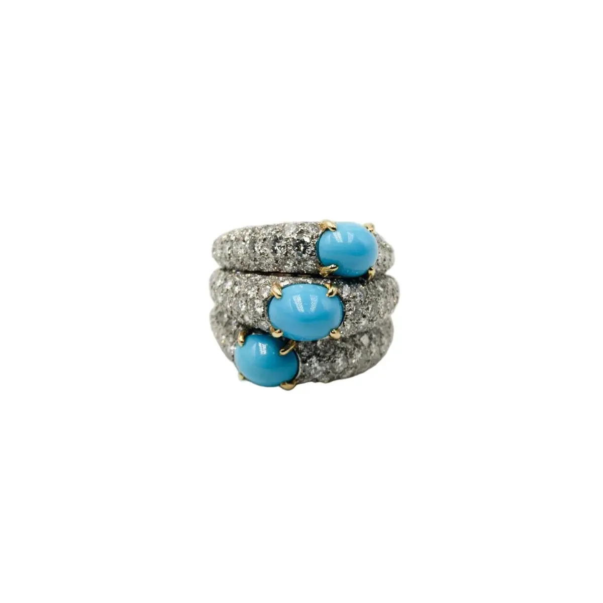 Bague CARTIER en or jaune, platine, turquoises et diamants