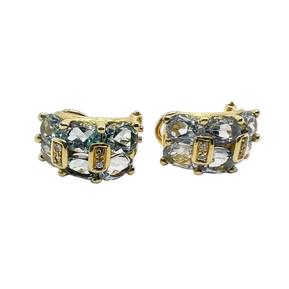 Boucles d'oreilles Clips en or jaune, aigues-marines et diamants