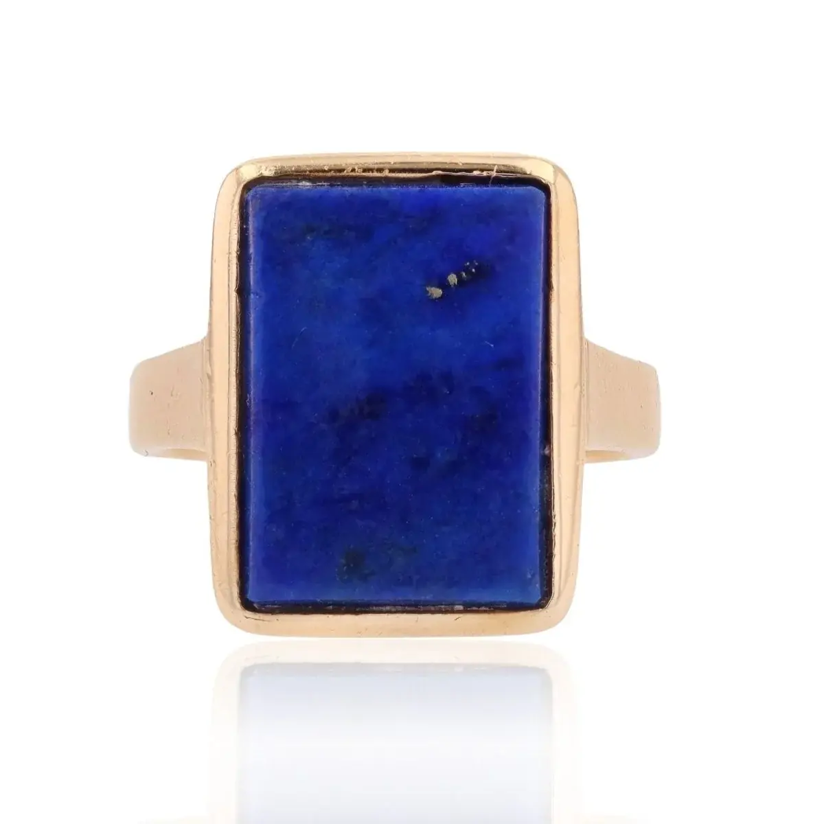 Bague rectangulaire en or jaune et lapis lazuli