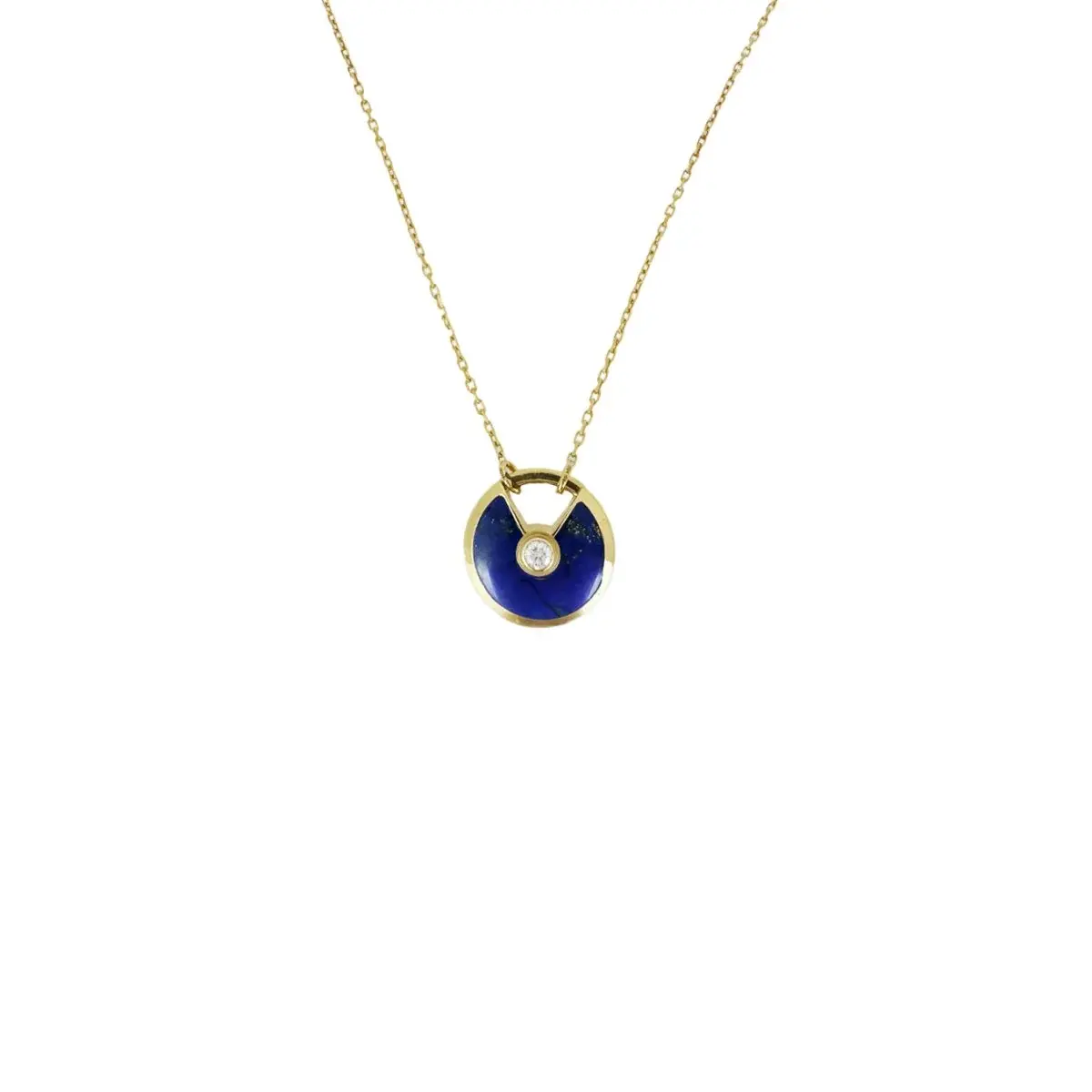 Collier Pendentif CARTIER "Amulette" MM en or jaune, lapis lazuli et diamant