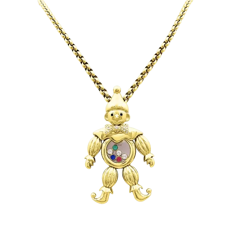 Collier Pendentif CHOPARD "Happy Clown" en or jaune, saphir, émeraude
