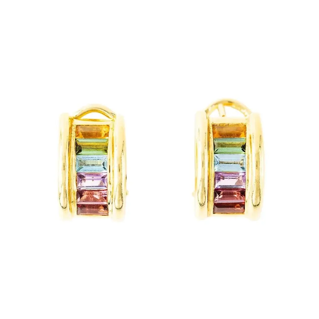 Boucles d'oreilles H. STERN "Rainbow" en or jaune, améthystes, citrines