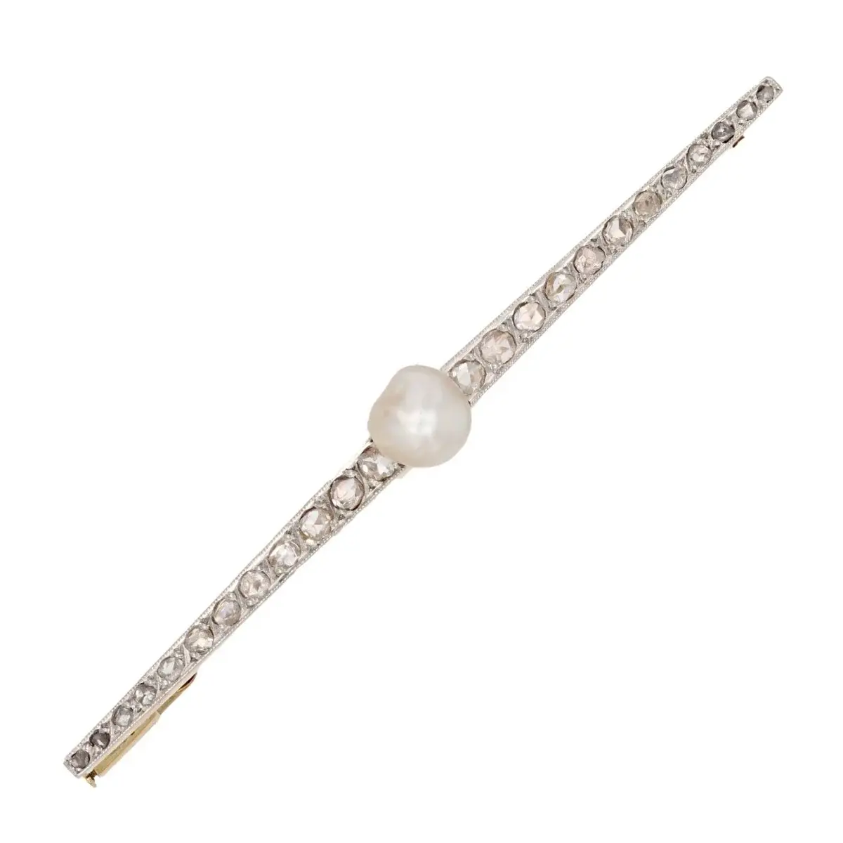 Broche Barrette en or jaune, platine, perle et diamants