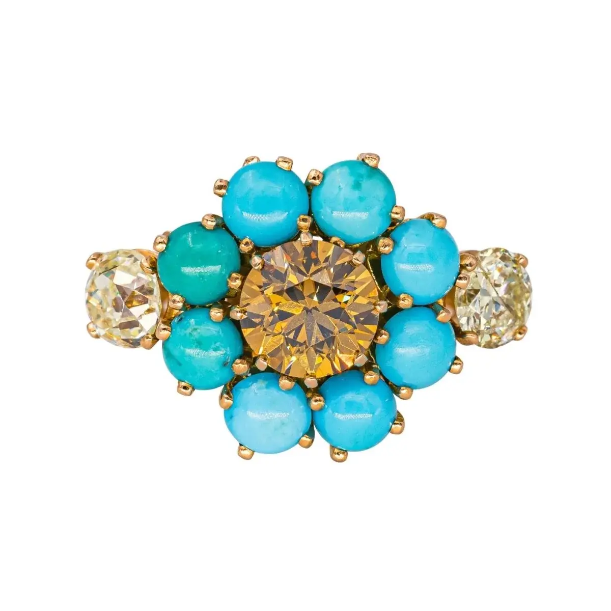 Bague Cocktail en or rose, turquoises et diamants