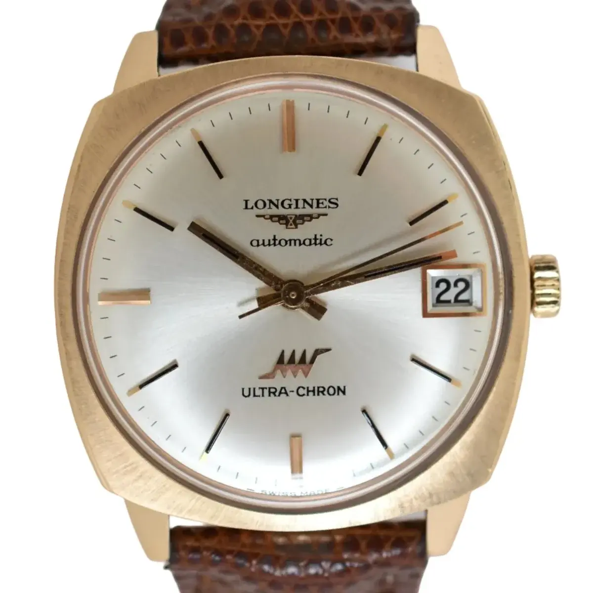 Montre LONGINES "Ultra Chron" en or jaune, argent et cuir