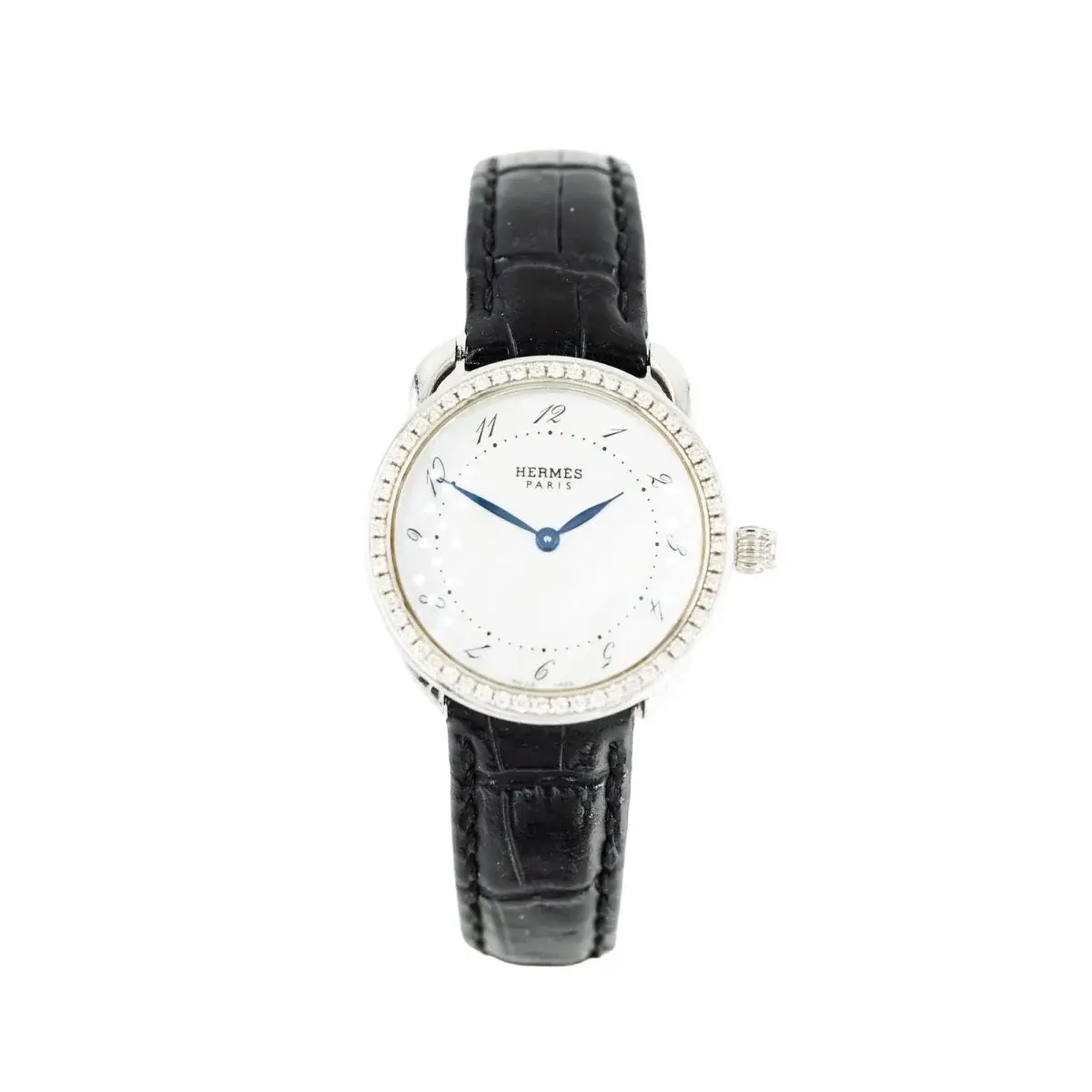 Montre HERMÈS "Arceau" en acier, nacre, cuir et diamants