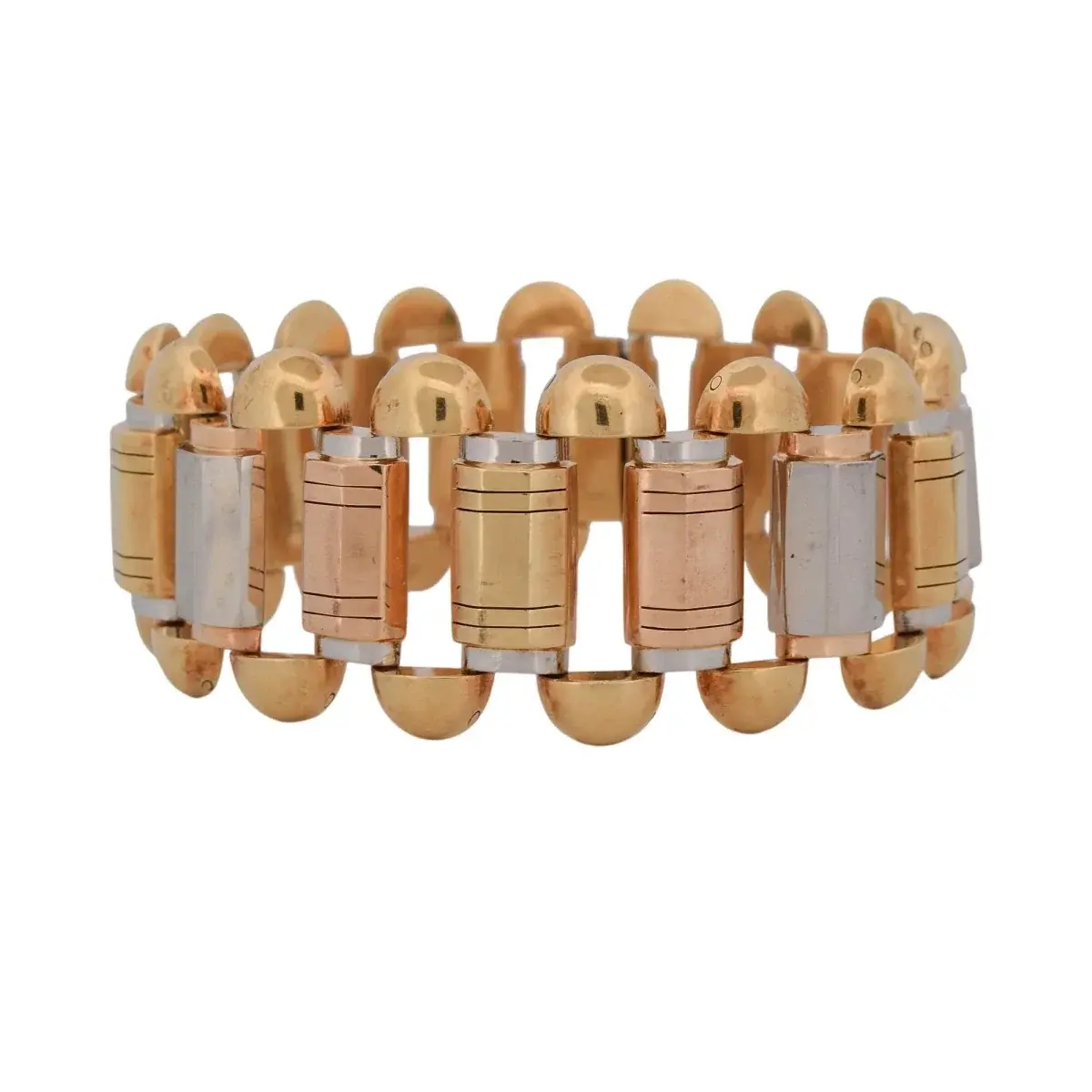 Bracelet Tank en or blanc, or jaune et or rose