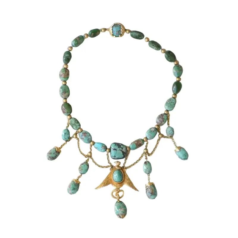 Collier Ancien Neo Egyptien Or Jaune et Turquoises
