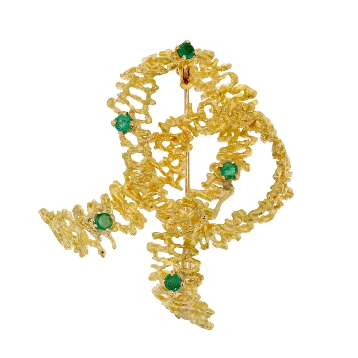 Broche Épingle en or jaune et émeraudes
