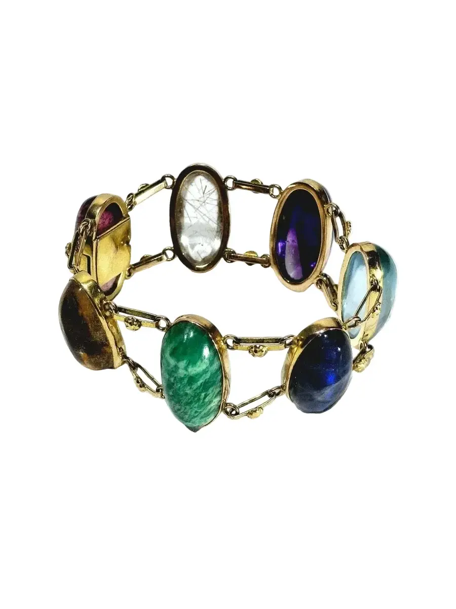 Bracelet en or champagne, citrine, tourmaline, quartz, pierre de lune