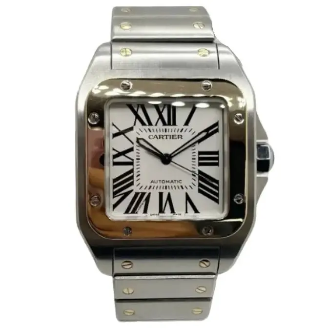 Montre CARTIER "Santos 100" en or jaune et acier inoxydable