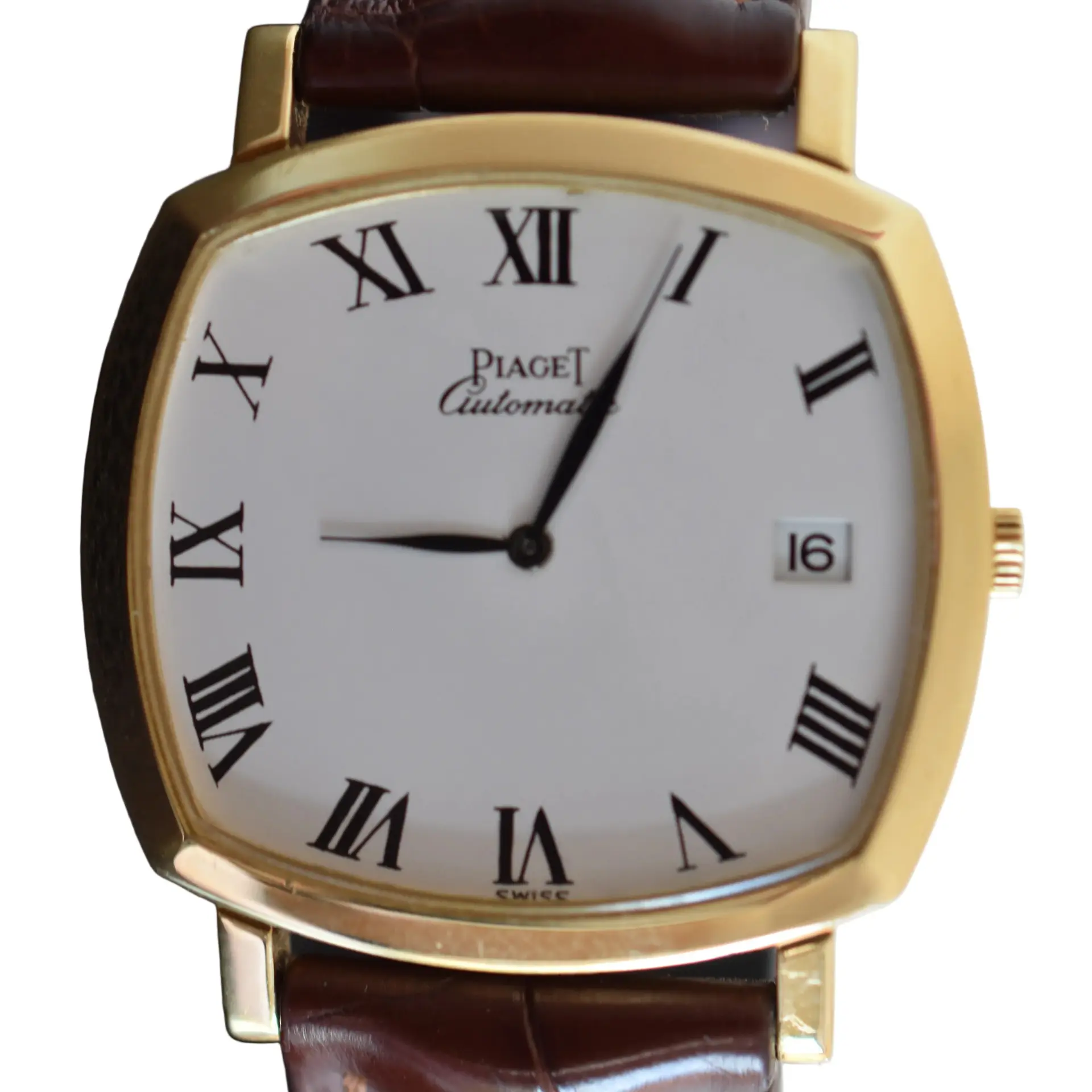 Montre PIAGET "Coussin" en or jaune et cuir