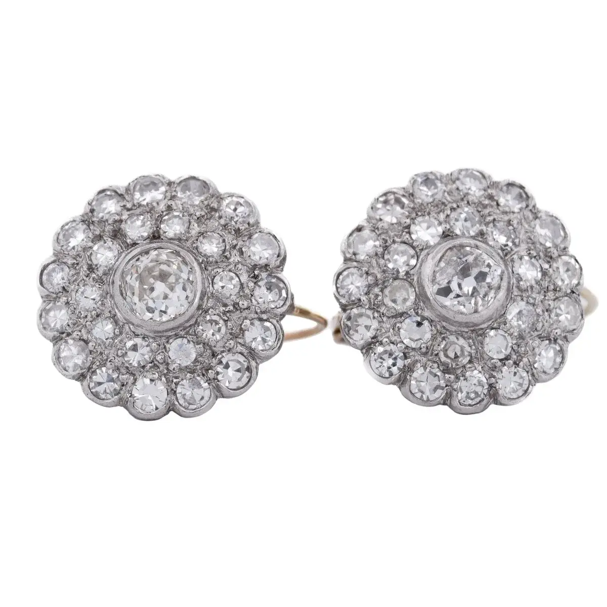Boucles d'oreilles Dormeuses en or jaune, platine et diamants
