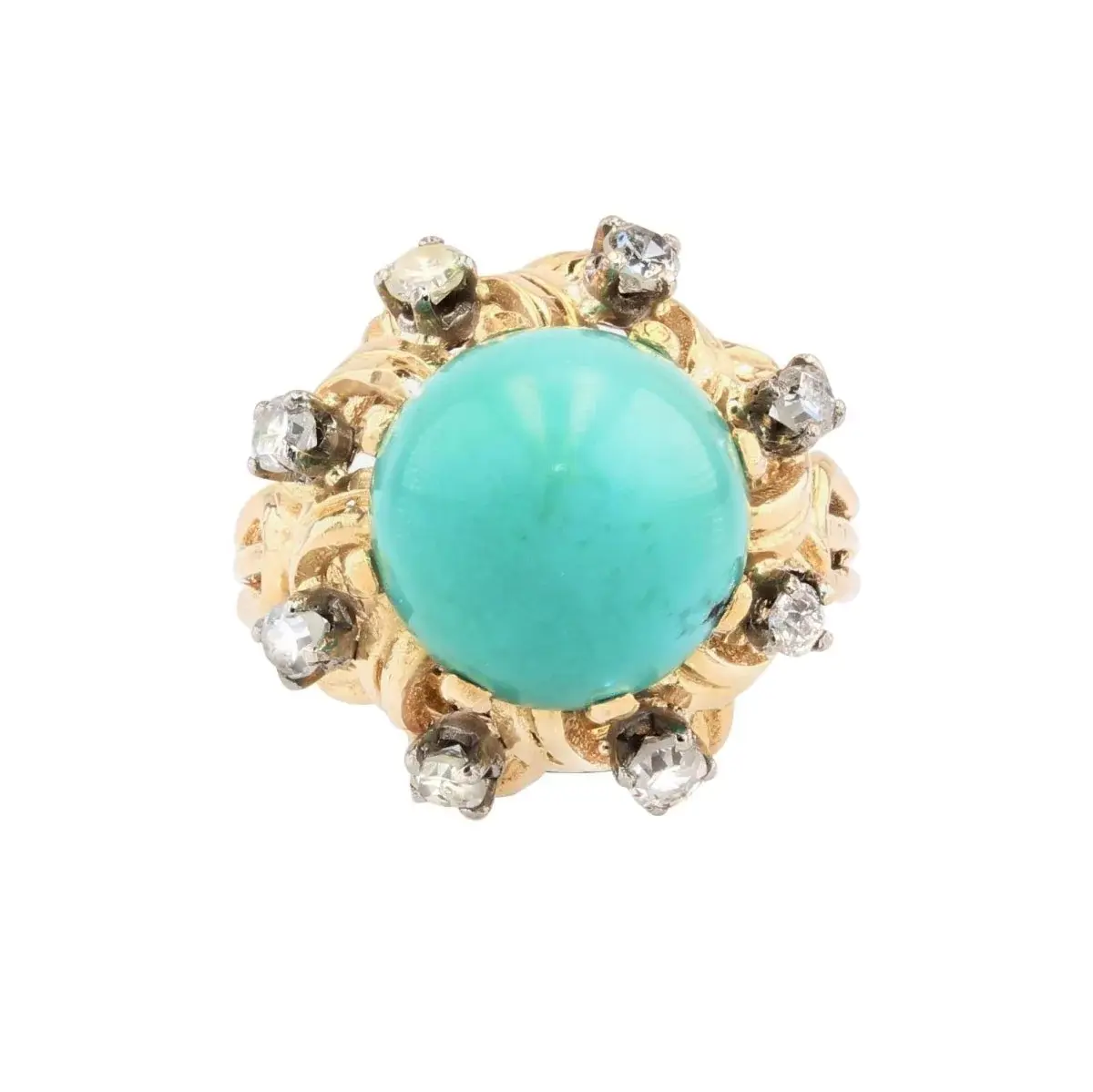 Bague Entourage en or jaune, turquoise et diamants