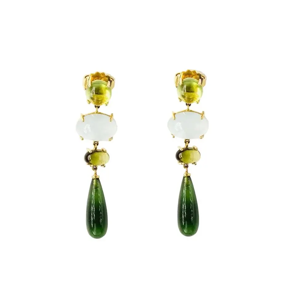 Boucles d'oreilles Pendantes OLE LYNGGAARD "Aqua Lotus" en or jaune