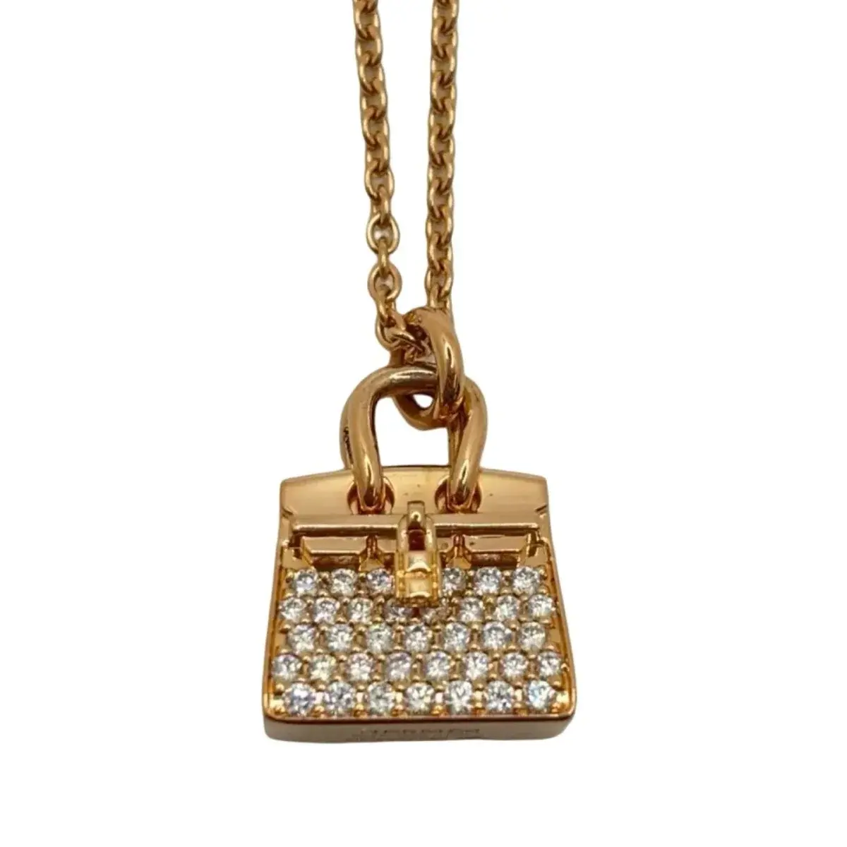 Collier Pendentif HERMÈS "Sac Birkin" en or rose et diamants
