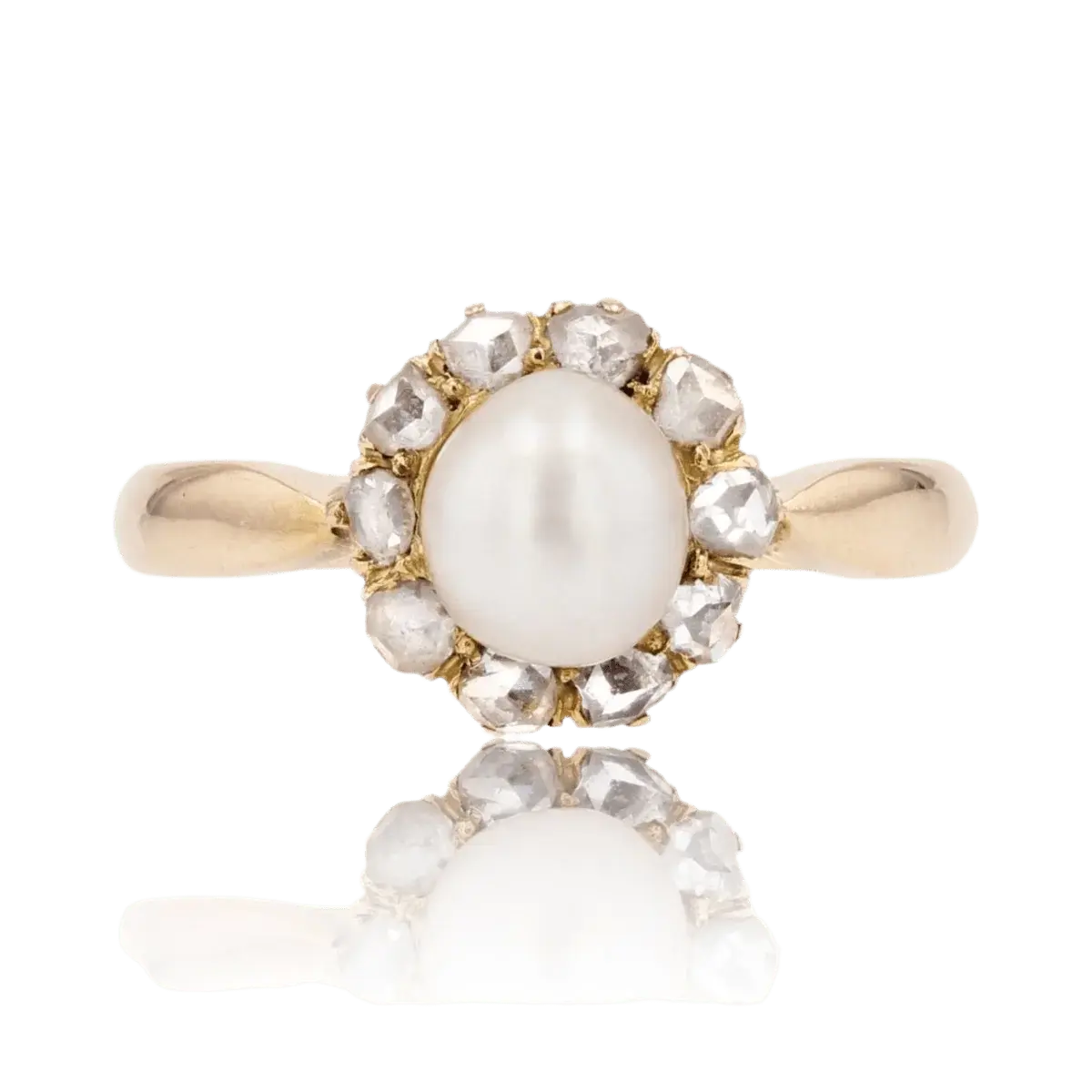 Bague Marguerite en or jaune, perle et diamants